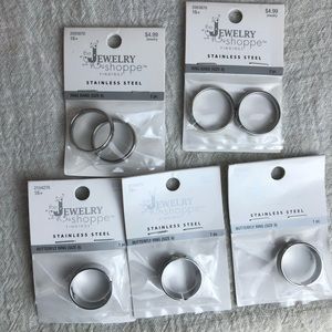 Ring lot: 5 Stainless Steel rings 2 bands, 3 butterfly rings all sz 8 #212